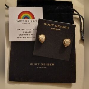 Kurt Geiger NWT White/Gold Raven Stud Earrings W/Dustbag